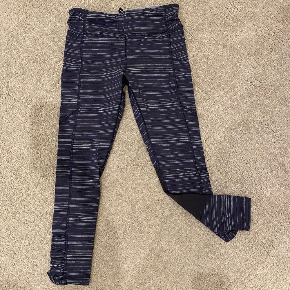 Navy and white striped Lululemon leggings